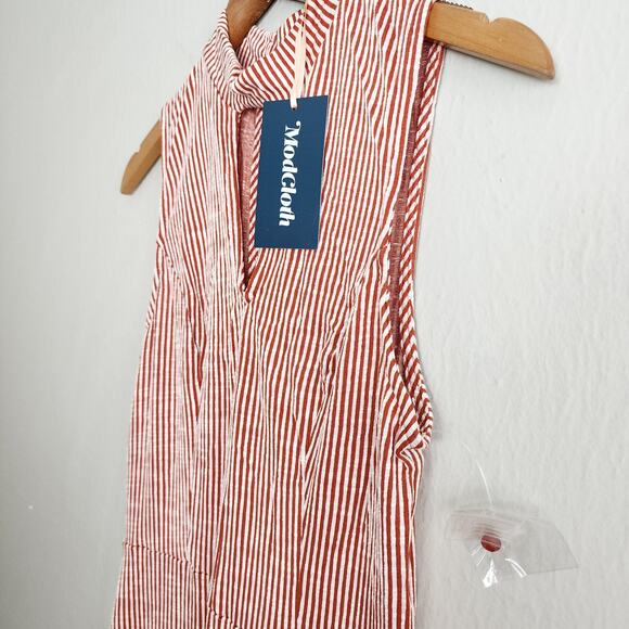 NEW Modcloth For The Bliss Of It Jumpsuit Orange White Stripe One Piece - Picture 10 of 13